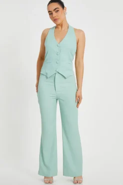 Quiz Petite Mint Flared Tailored Trousers