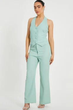 Quiz Petite Mint Flared Tailored Trousers