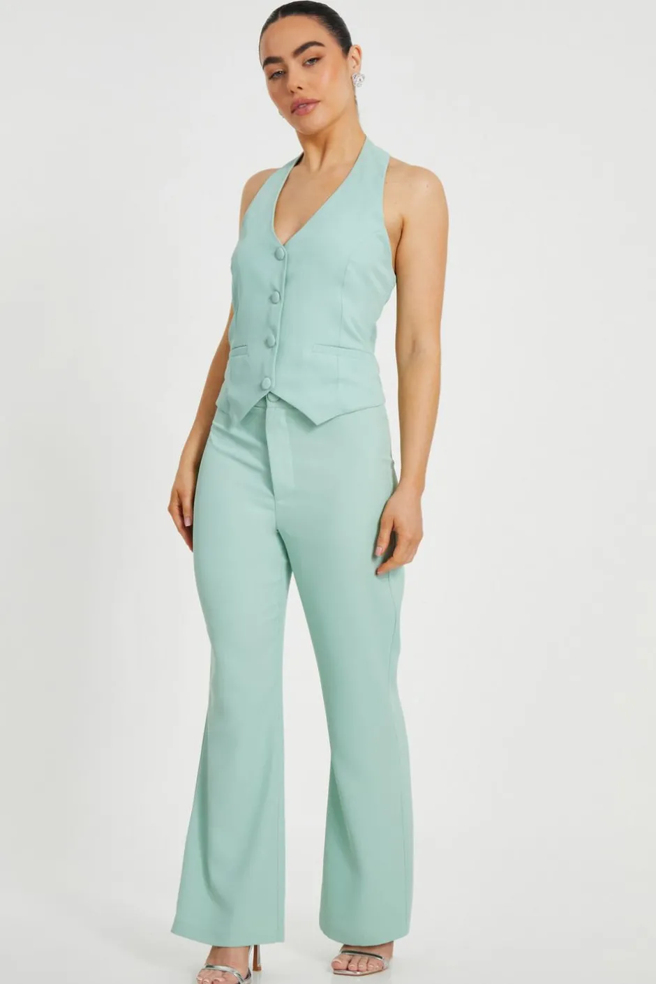Quiz Petite Mint Tailored Waistcoat Clearance