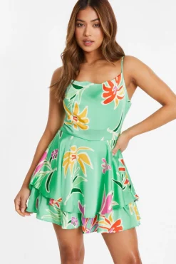 Quiz Petite Mint Tropical Print Playsuit Online