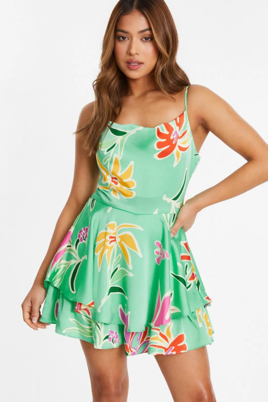 Quiz Petite Mint Tropical Print Playsuit Online