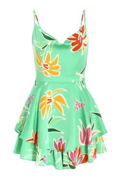 Quiz Petite Mint Tropical Print Playsuit Online
