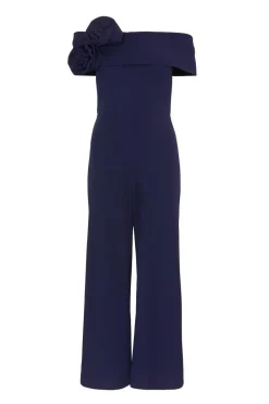 Quiz Petite Navy Bardot Floral Corsage Jumpsuit Sale