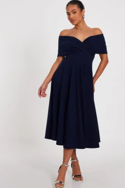 Quiz Petite Bardot Midi Dress Navy Discount