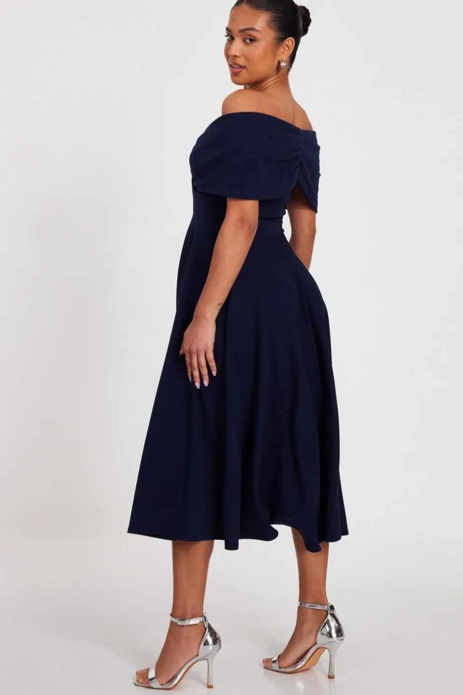 Quiz Petite Bardot Midi Dress Navy Discount