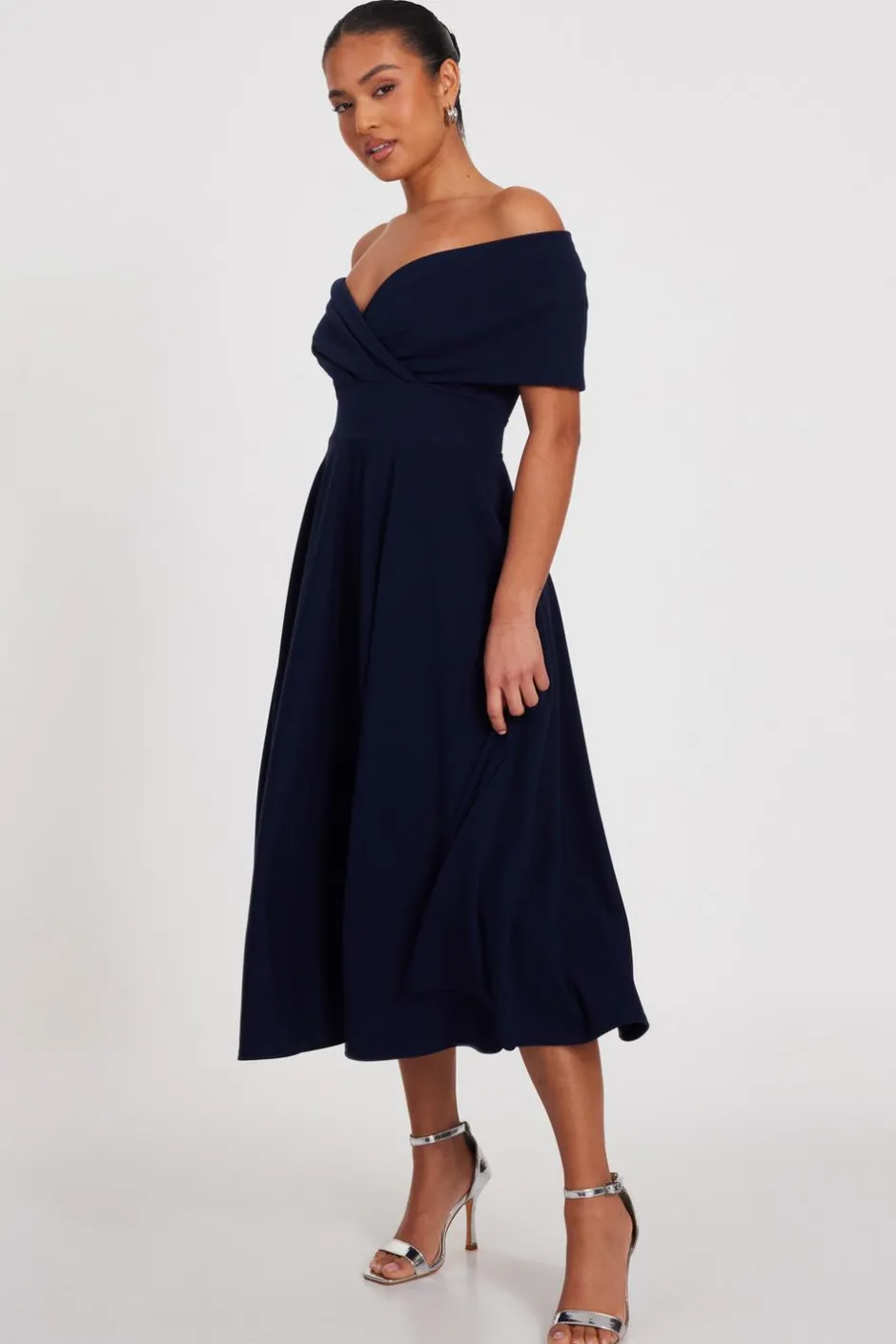 Quiz Petite Bardot Midi Dress Navy Discount