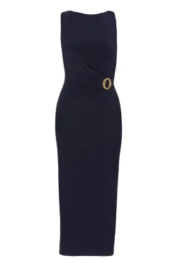 Quiz Petite Navy Buckle Detail Midi Dress New