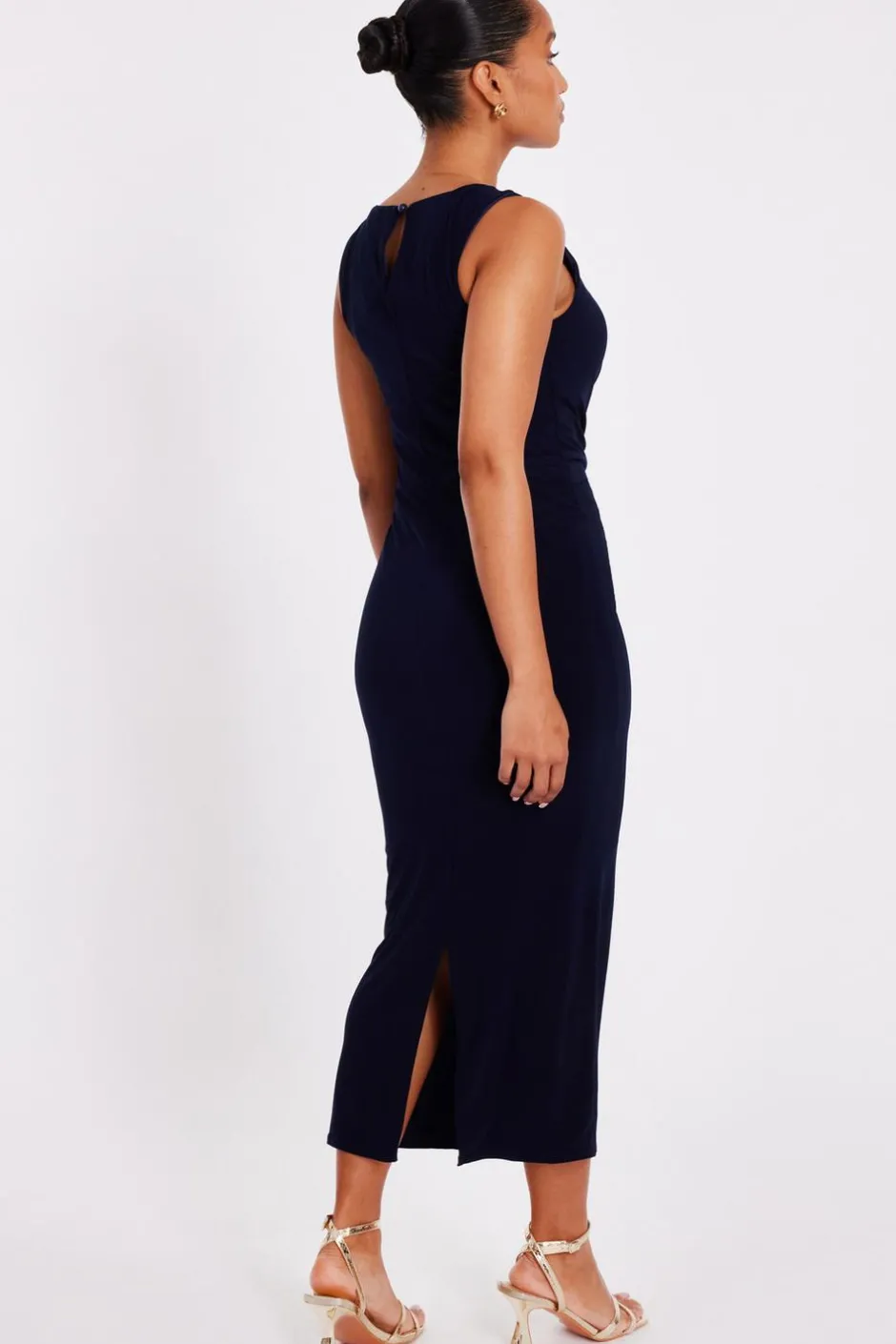 Quiz Petite Navy Buckle Detail Midi Dress New