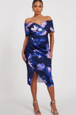 Quiz Petite Navy Floral Bardot Midi Dress Best