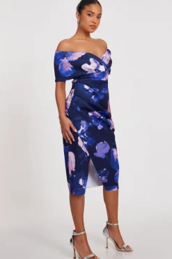 Quiz Petite Navy Floral Bardot Midi Dress Best