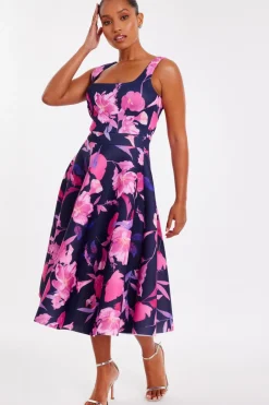 Quiz Petite Navy Floral Midaxi Dress