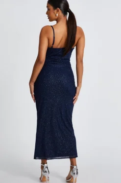 Quiz Petite Navy Glitter Mesh Midaxi Dress Best