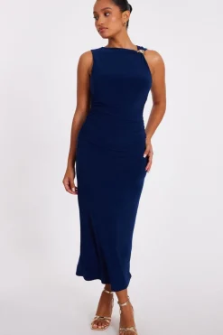 Quiz Petite Navy Gold Buckle Midaxi Dress New