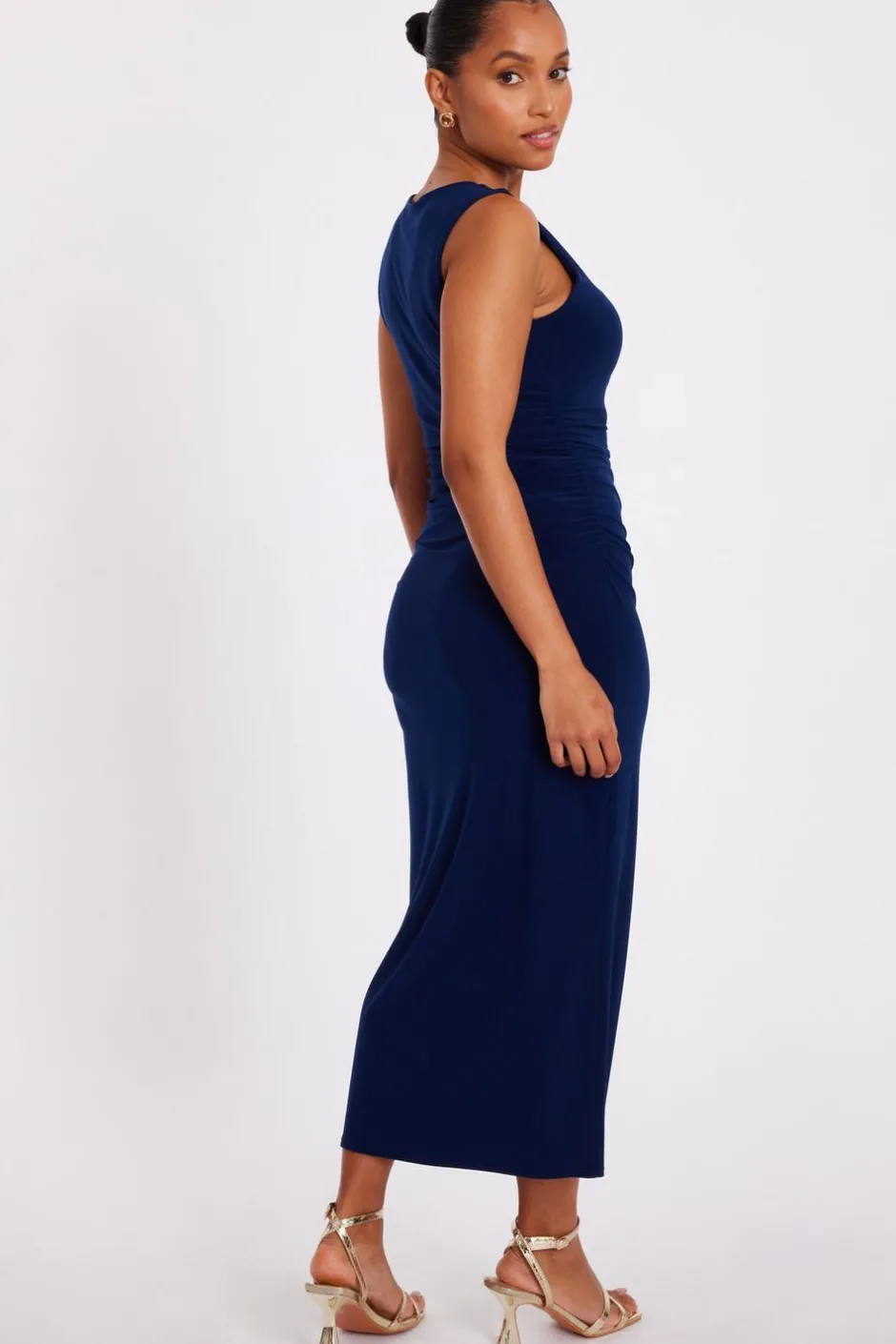 Quiz Petite Navy Gold Buckle Midaxi Dress New