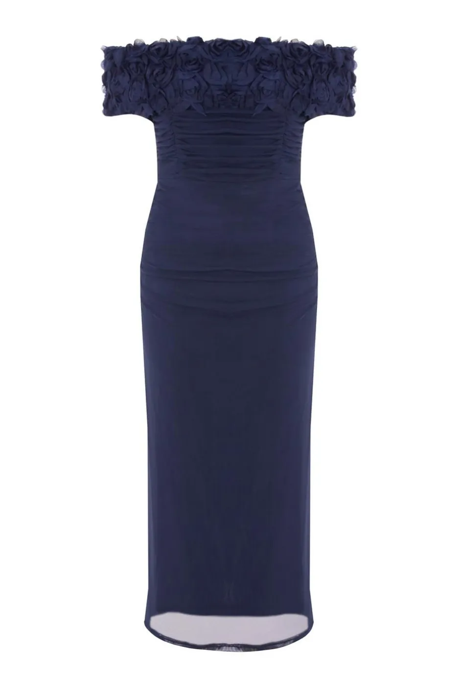 Quiz Petite Navy Mesh Bardot Midaxi Dress Clearance
