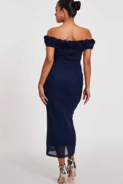 Quiz Petite Navy Mesh Bardot Midaxi Dress Clearance