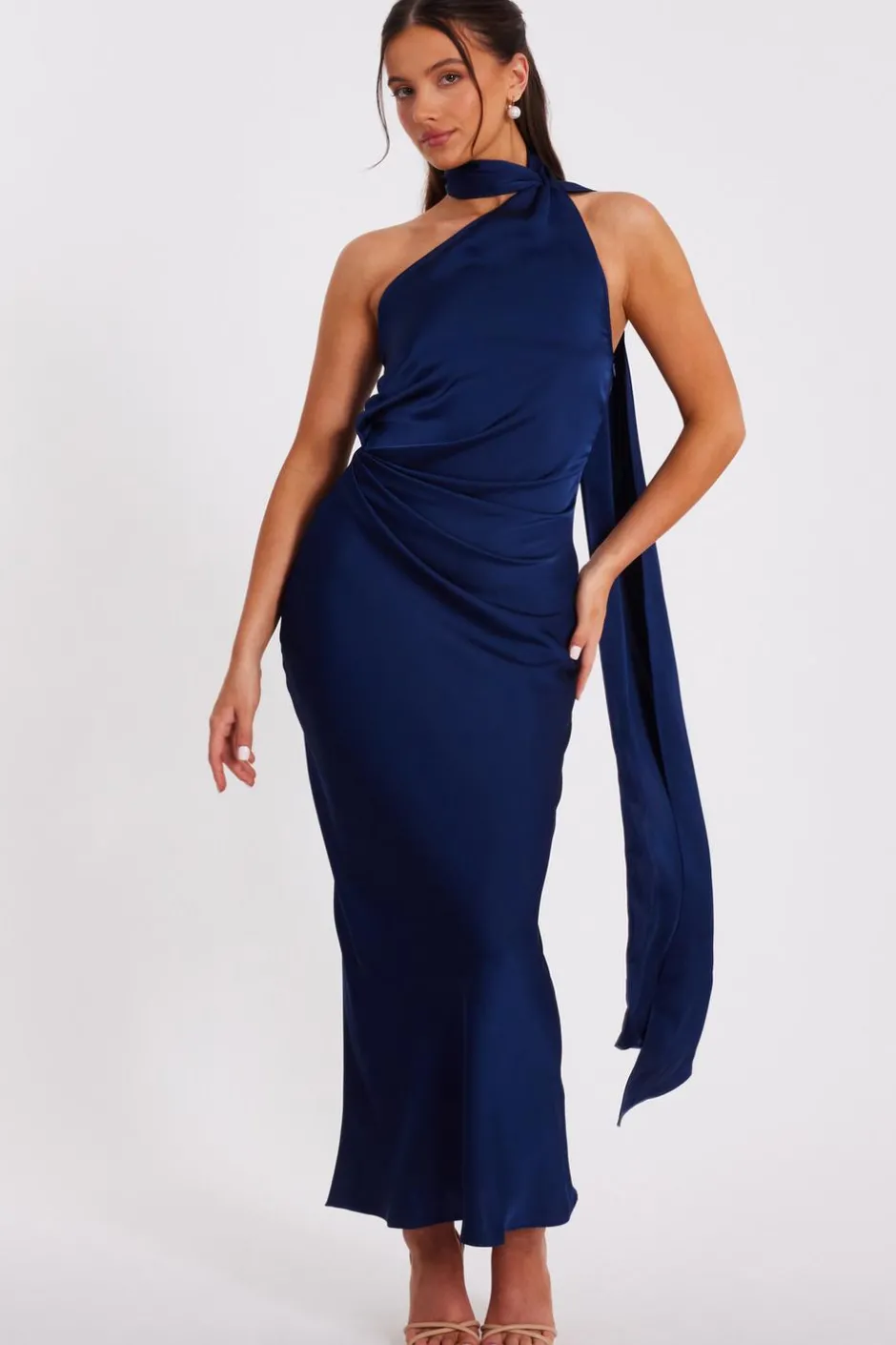 Quiz Petite Navy Satin Wrap Neck Maxi Dress Clearance