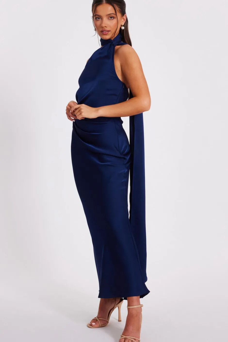 Quiz Petite Navy Satin Wrap Neck Maxi Dress Clearance