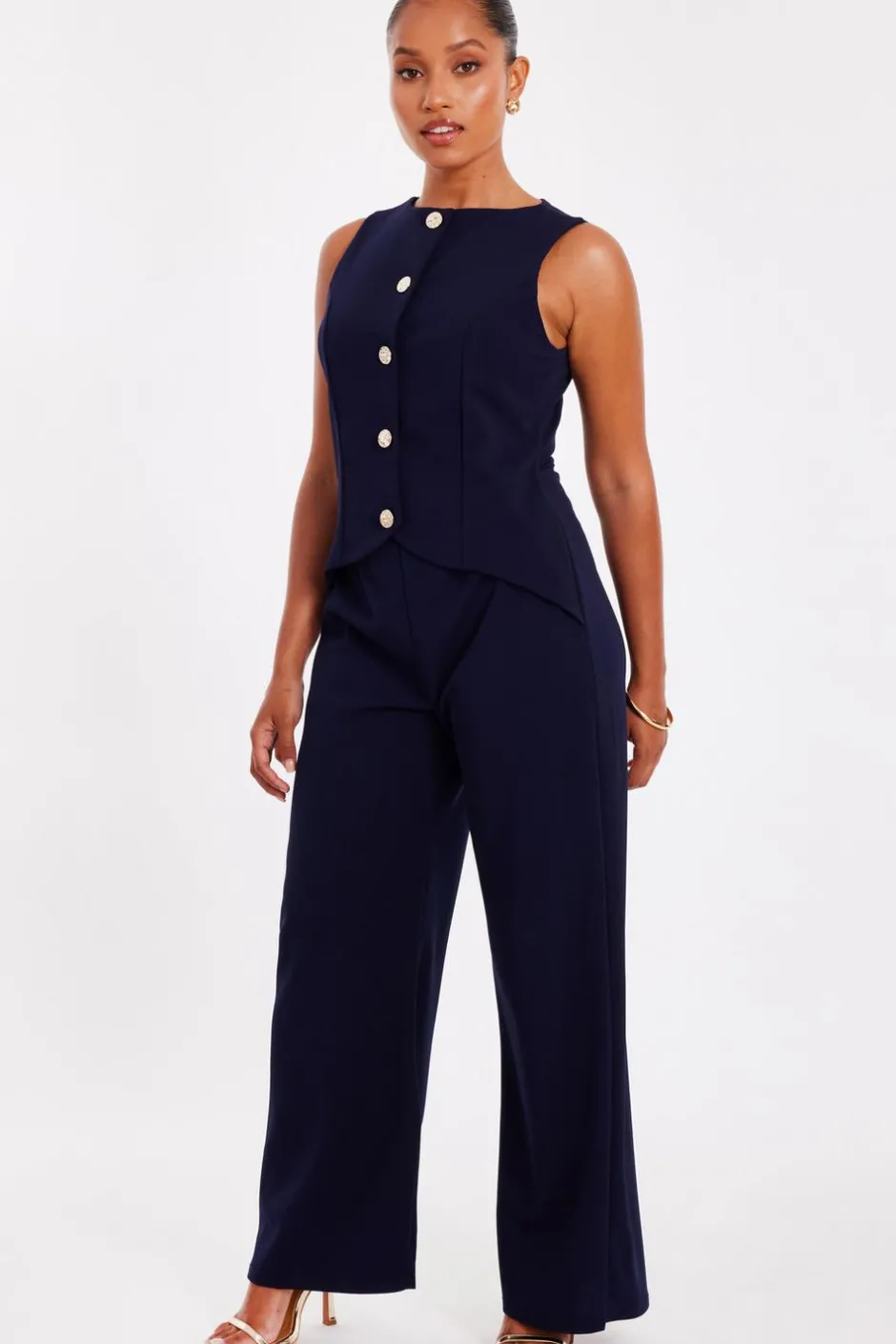 Quiz Petite Navy Waistcoat Jumpsuit Hot