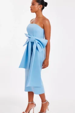 Quiz Petite Pale Blue Strapless Bow Midi Dress Sale