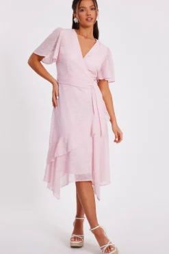 Quiz Petite Pale Pink Textured Chiffon Midi Dress Discount