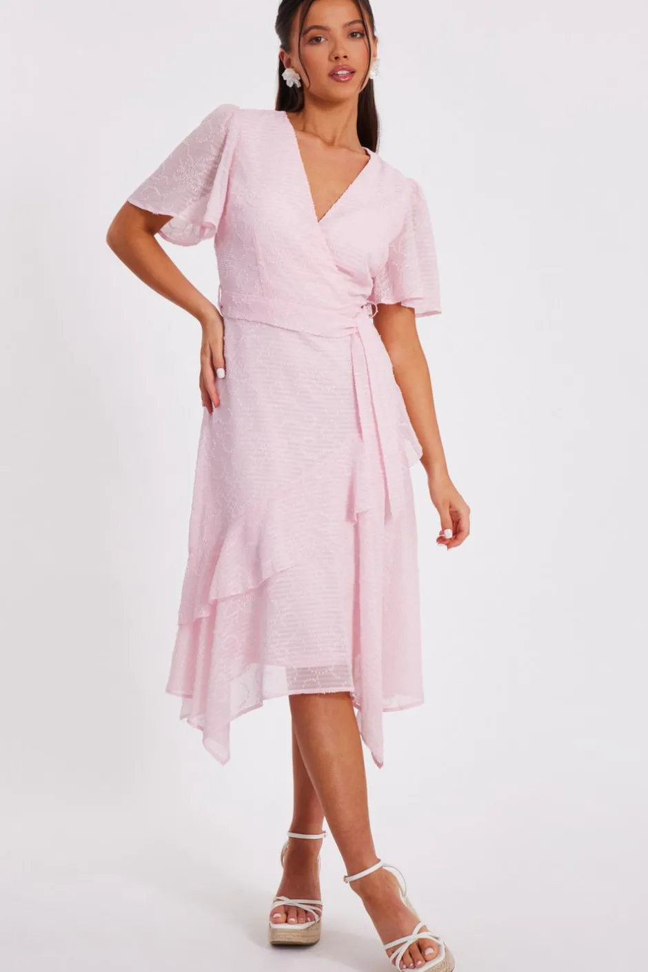 Quiz Petite Pale Pink Textured Chiffon Midi Dress Discount