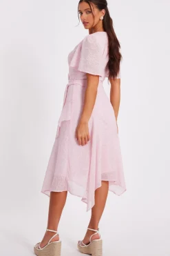 Quiz Petite Pale Pink Textured Chiffon Midi Dress Discount