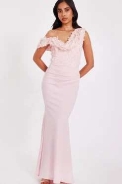 Quiz Petite Pink Floral Drop Sleeve Maxi Dress Pale Pink Sale