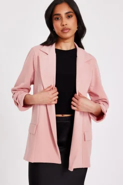 Quiz Petite Pink Ruched Sleeve Blazer New