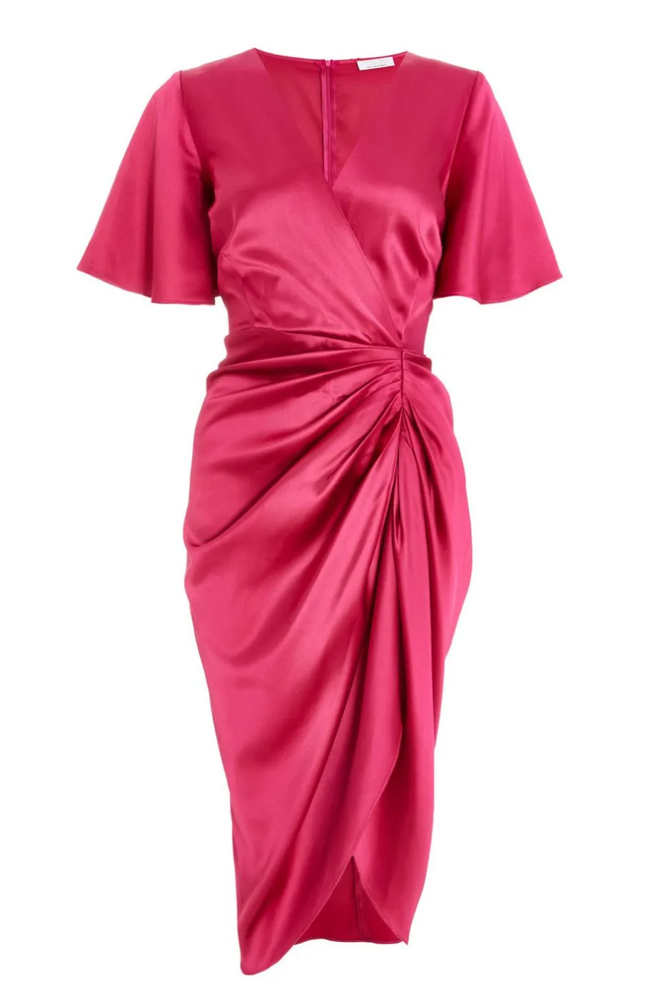 Quiz Petite Raspberry Satin Ruched Wrap Midi Dress Outlet