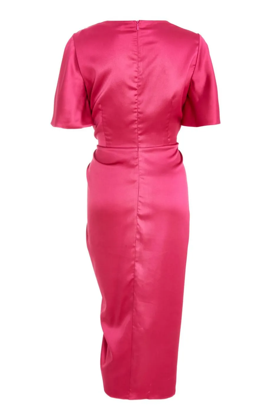 Quiz Petite Raspberry Satin Ruched Wrap Midi Dress Outlet