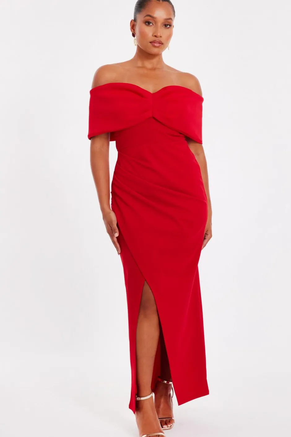 Quiz Petite Red Bardot Maxi Dress New