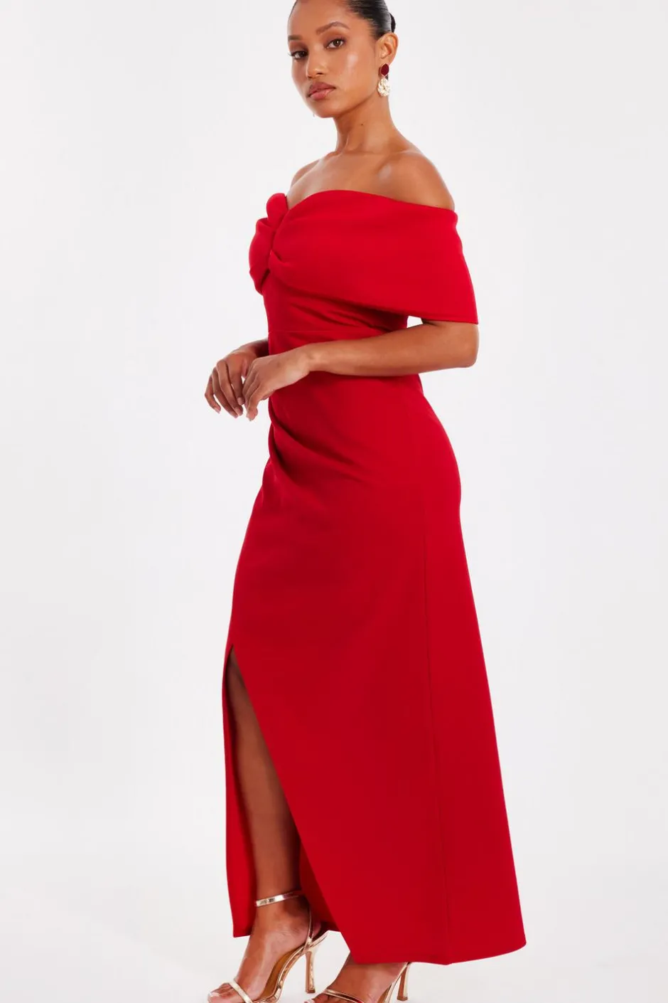 Quiz Petite Red Bardot Maxi Dress New