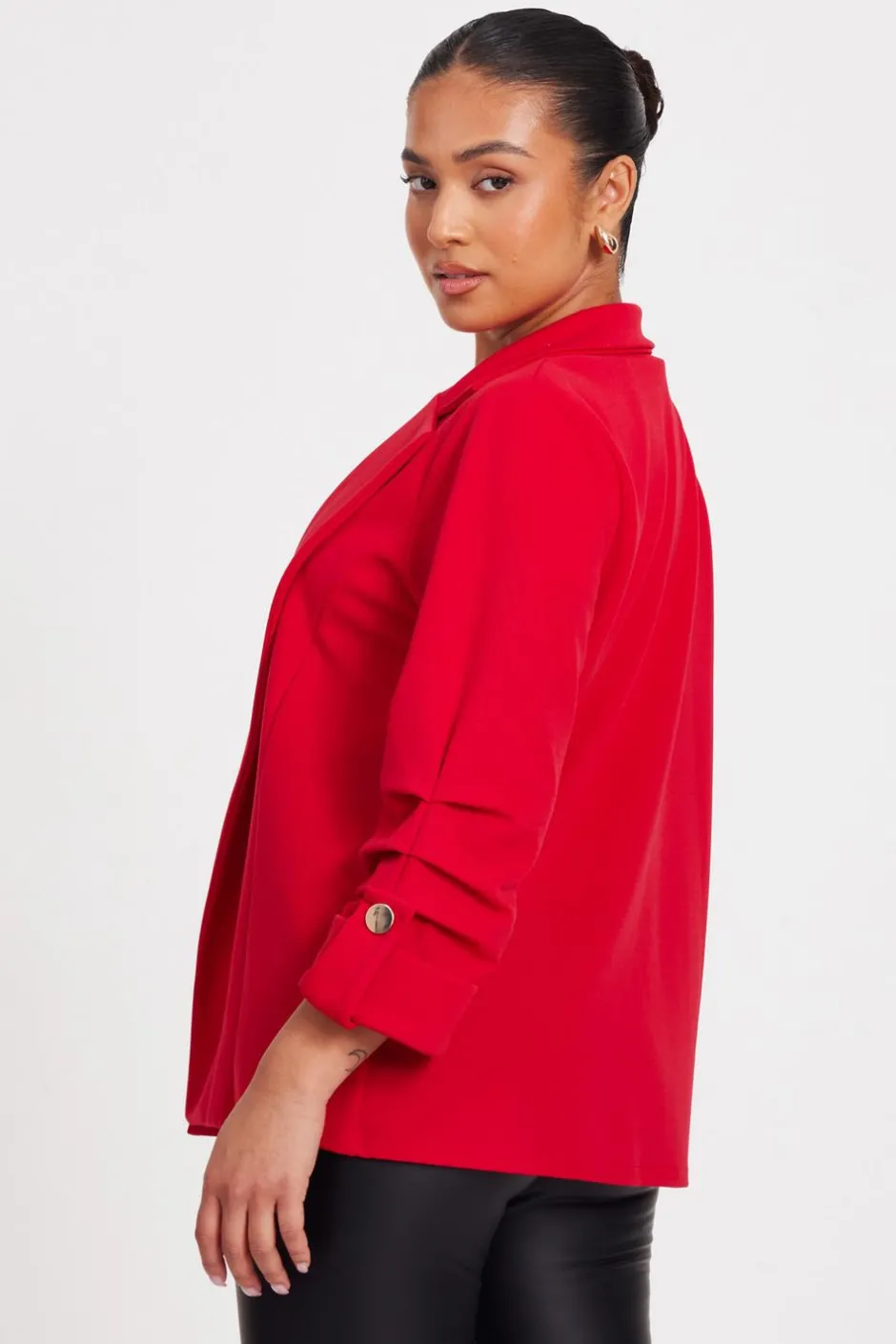 Quiz Petite Ruched Sleeve Blazer Red Outlet