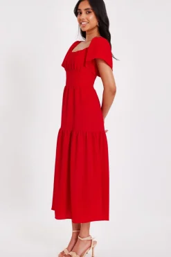 Quiz Petite Red Short Sleeve Midaxi Dress