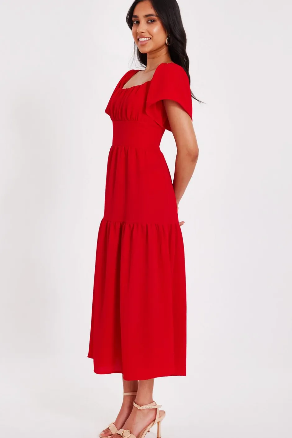 Quiz Petite Red Short Sleeve Midaxi Dress