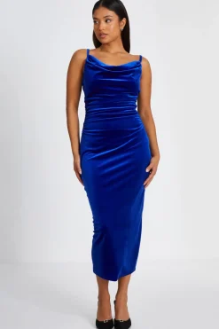 Quiz Petite Royal Blue Velvet Midaxi Dress Outlet