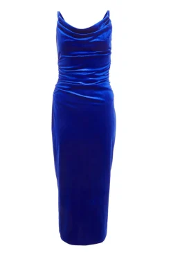 Quiz Petite Royal Blue Velvet Midaxi Dress Outlet