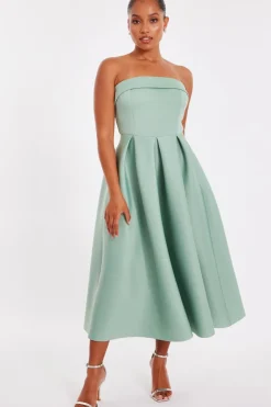 Quiz Petite Sage Bandeau Skater Dress Outlet