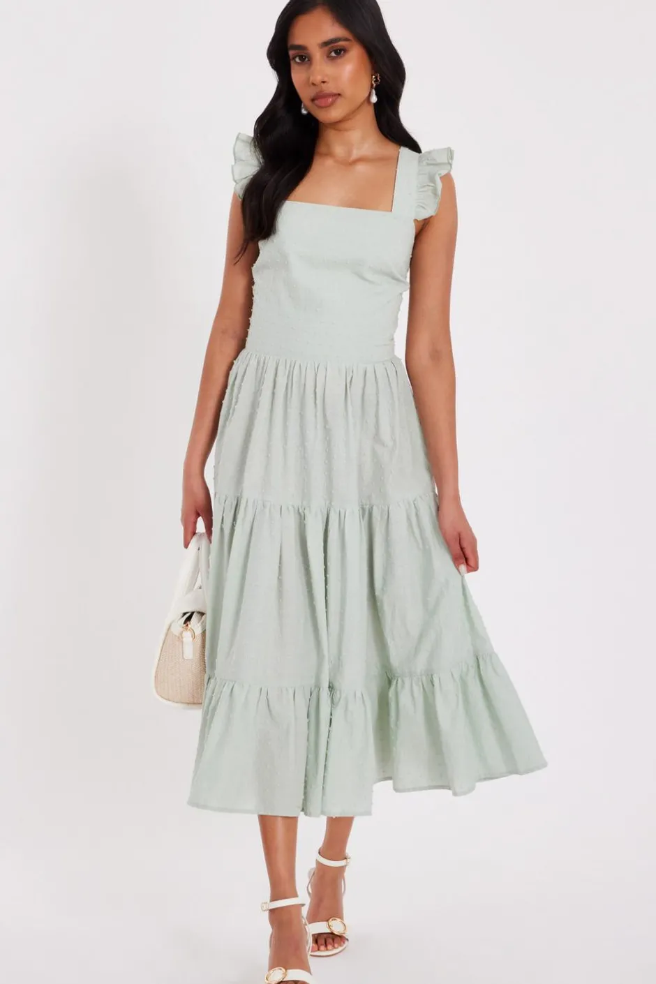 Quiz Petite Sage Tiered Midi Dress Best