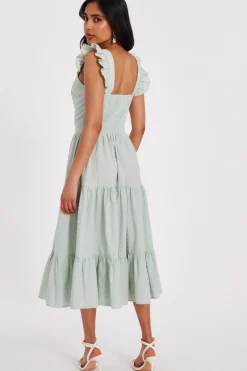 Quiz Petite Sage Tiered Midi Dress Best