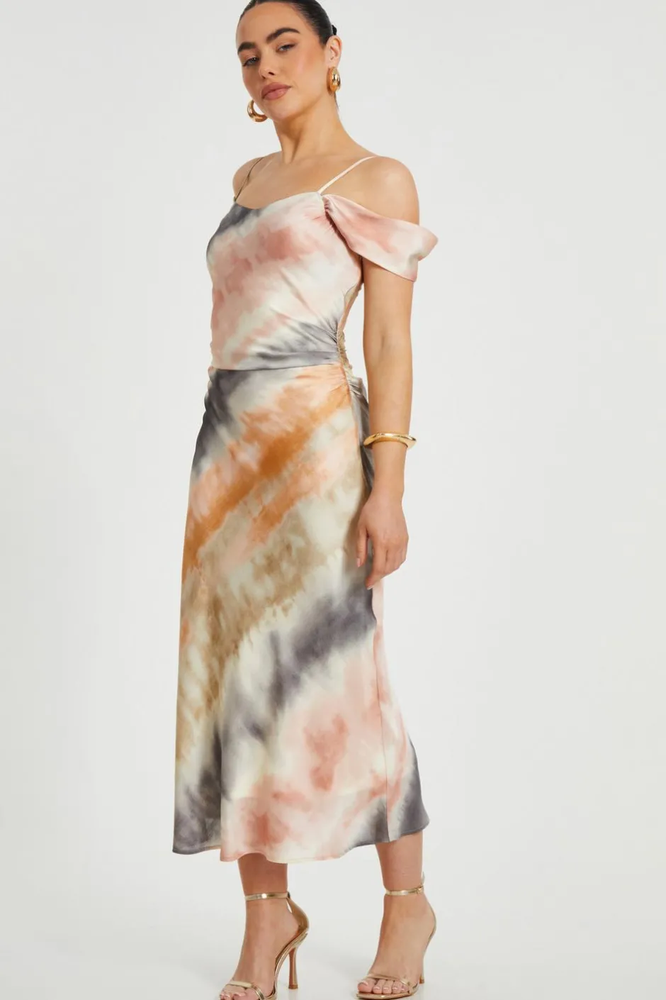 Quiz Petite Satin Marble Print Midaxi Dress Hot