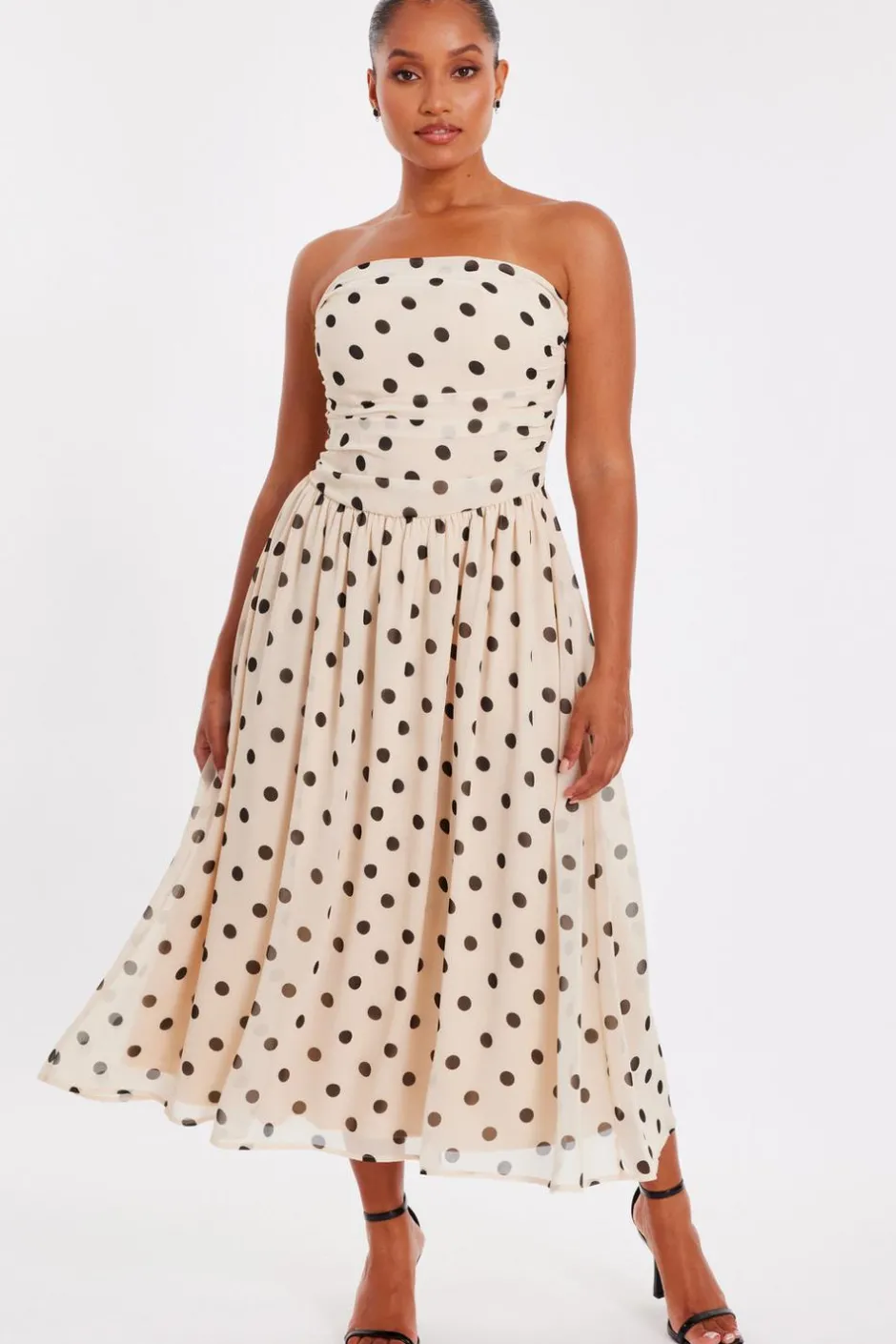 Quiz Petite Stone Chiffon Polka Dot Midi Dress Sale