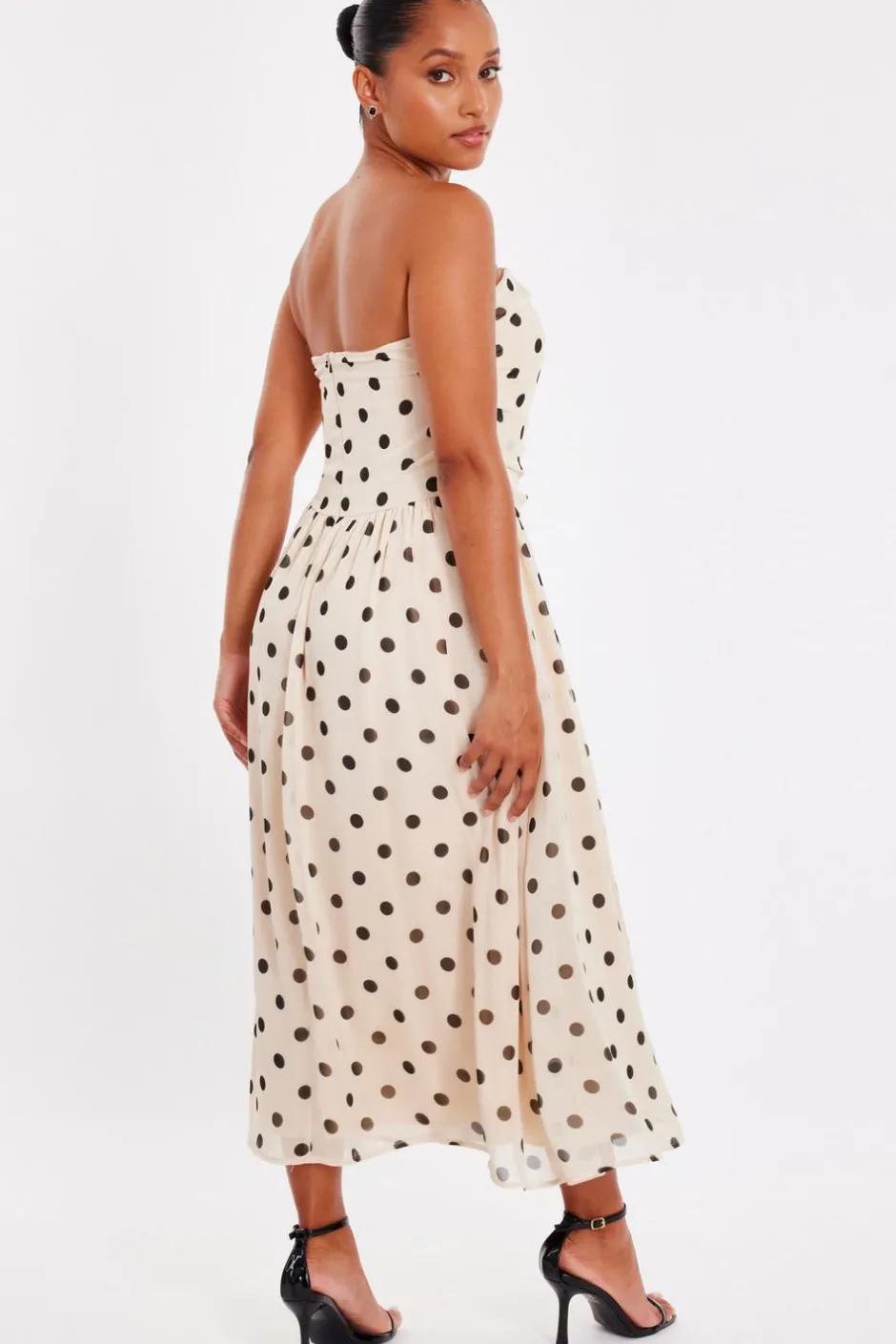 Quiz Petite Stone Chiffon Polka Dot Midi Dress Sale