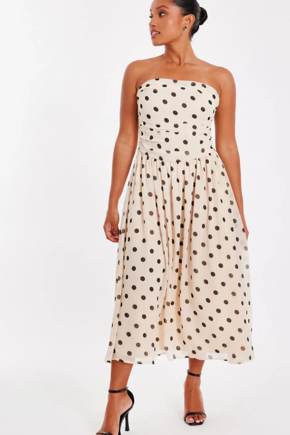 Quiz Petite Stone Chiffon Polka Dot Midi Dress Sale