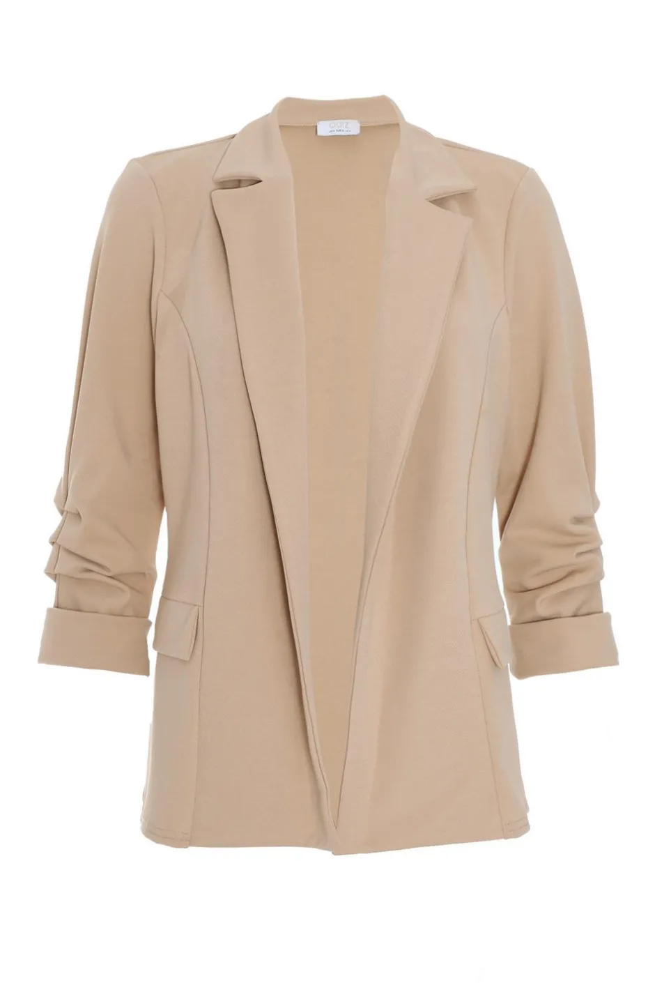 Quiz Petite Ruched Sleeve Blazer Stone Clearance