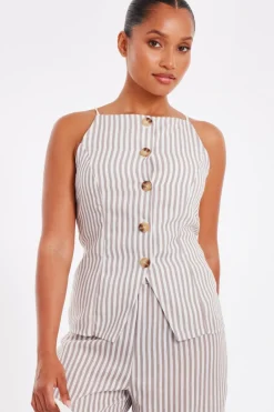 Quiz Petite Stone Striped Boat Neck Waistcoat Sale