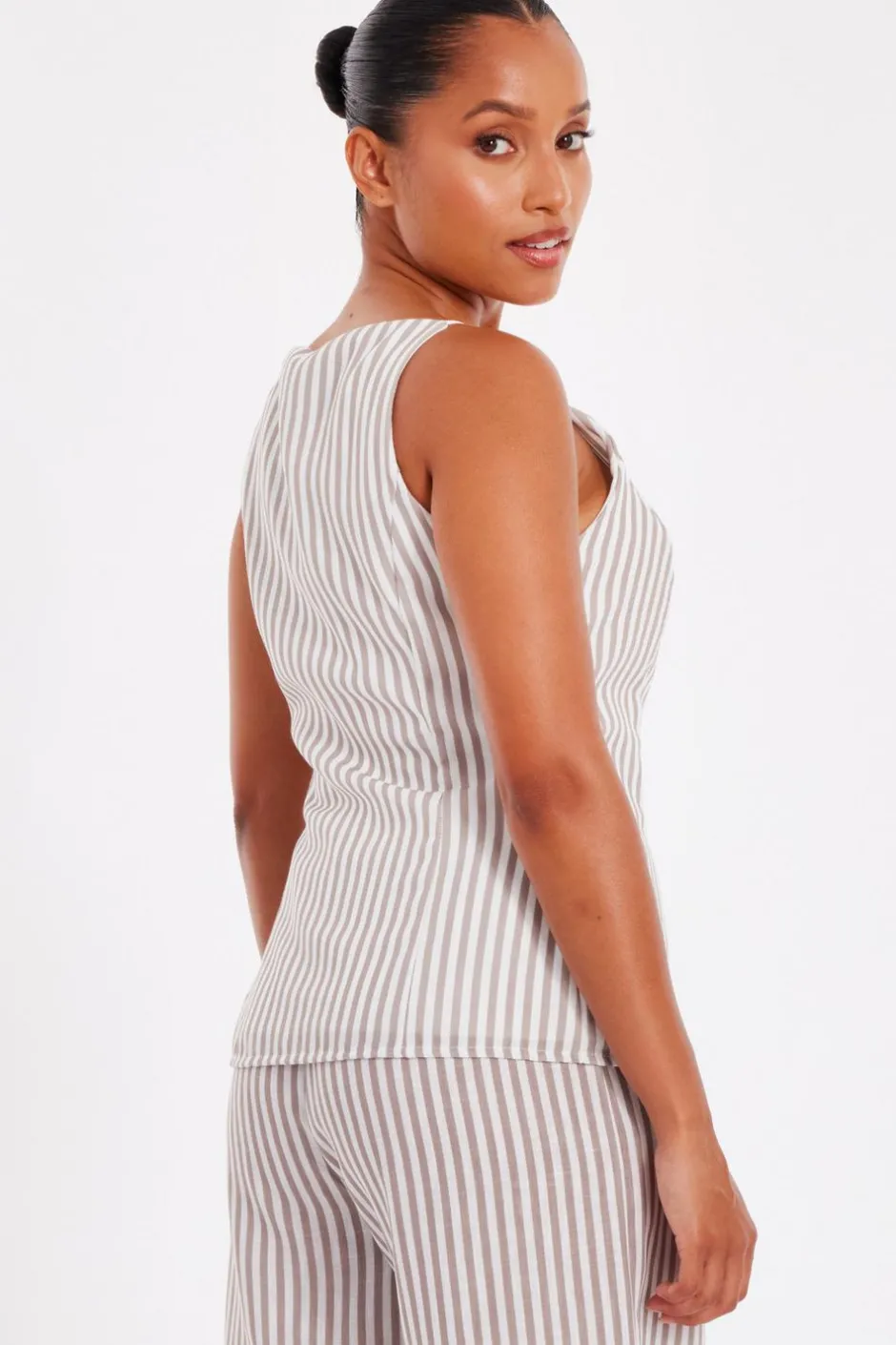 Quiz Petite Stone Striped Boat Neck Waistcoat Sale