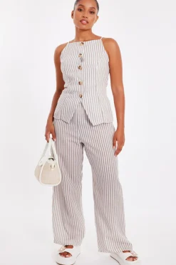 Quiz Petite Stone Striped Wide Leg Trousers Best