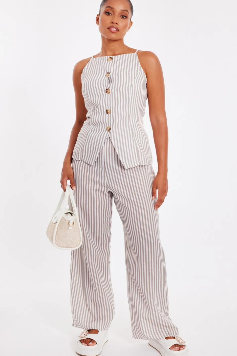 Quiz Petite Stone Striped Wide Leg Trousers Best